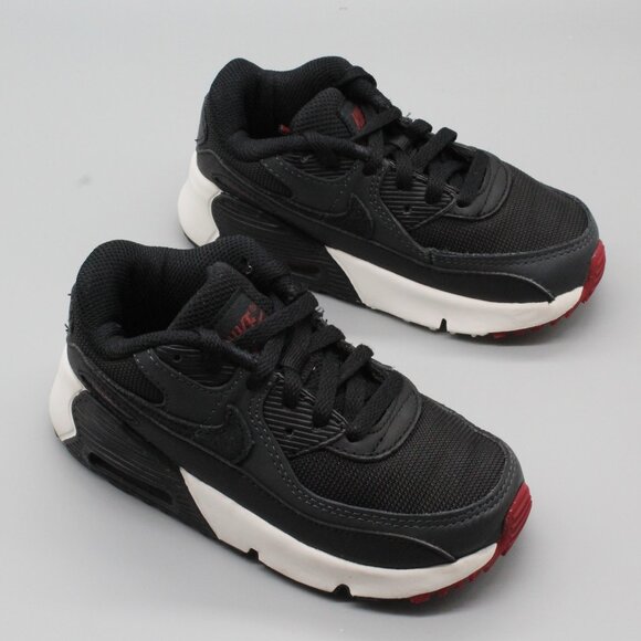 Nike Air Max 90 Kids Size 10C Black White Red Sneakers - Picture 1 of 8
